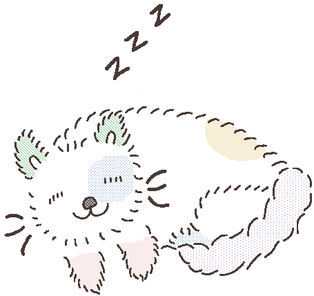 creature feature drawing of a multi colored cat sleeping