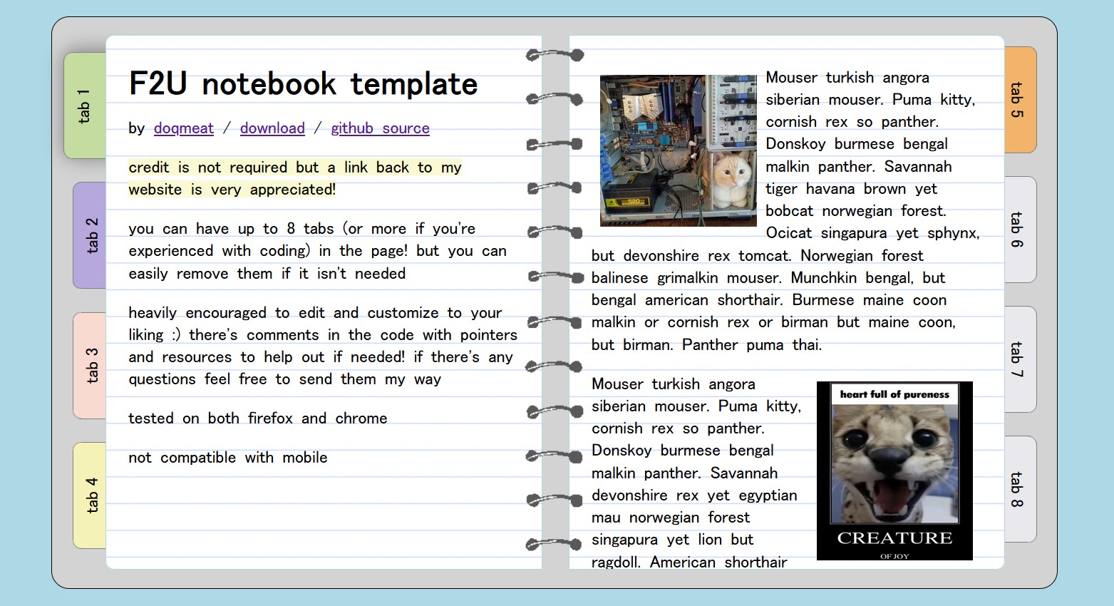 screenshot of notebook template